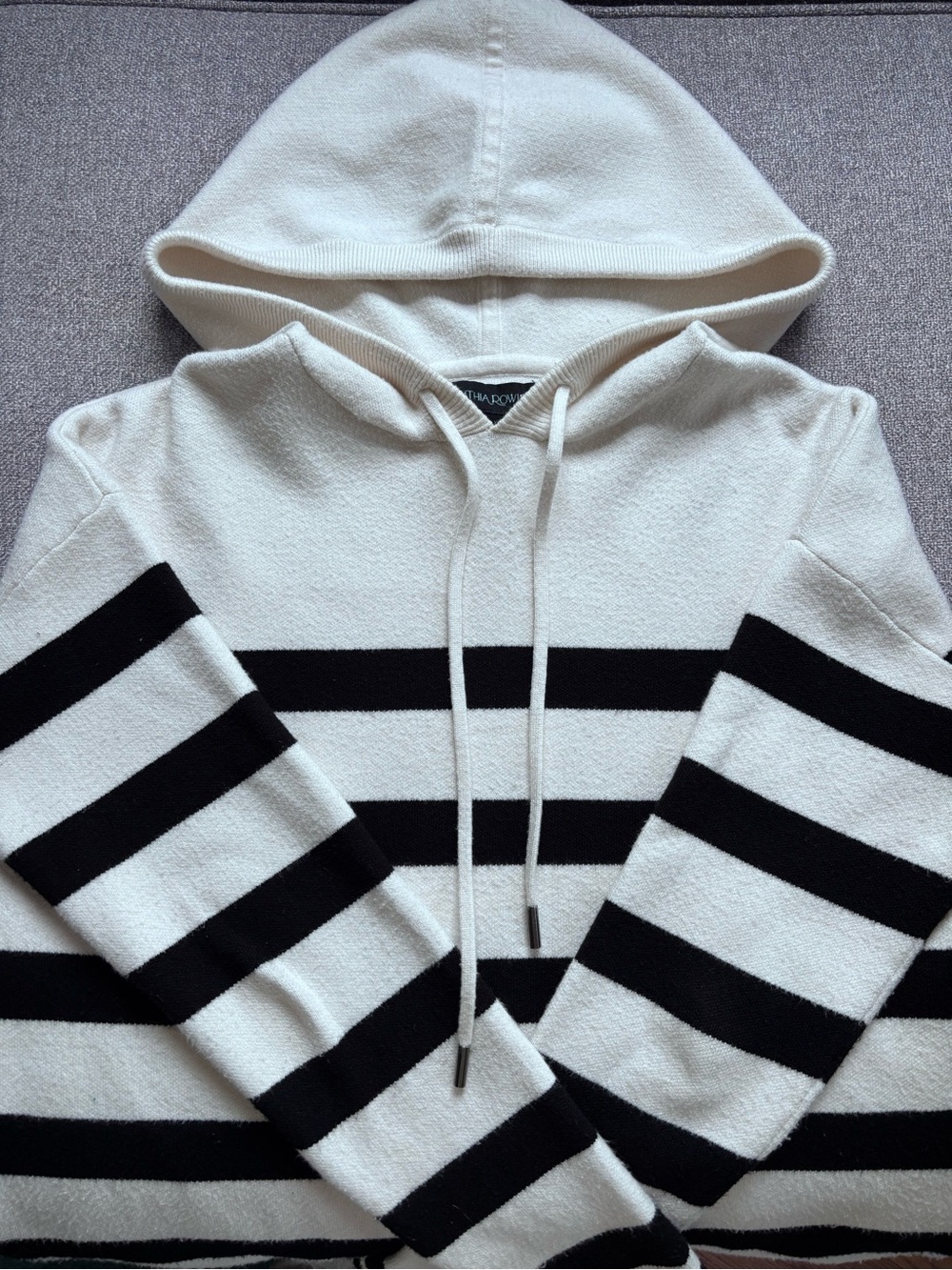 Cynthia Rowley Hooded Cream and Black Striped Knit Sweater
